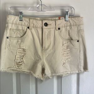 Mudd Cream Distressed Cotton Grunge Punk Boho Jean Shorts